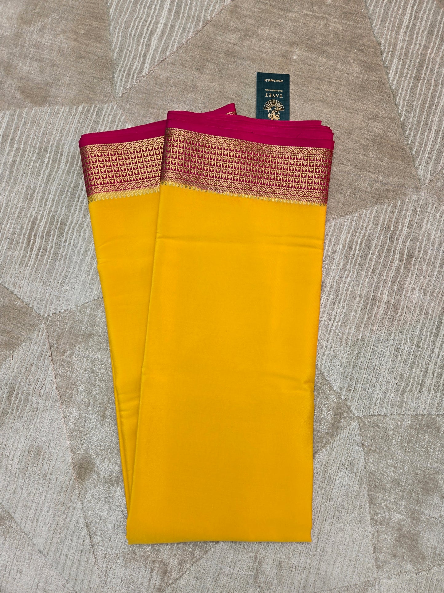 Yellow Pink Mysore Crepe Silk Saree