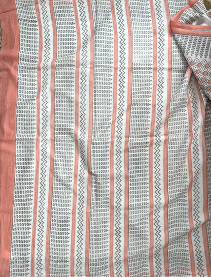 Peach Grey Printed Cotton Saree