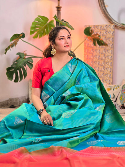 Aqua Green Pure Soft Silk Saree