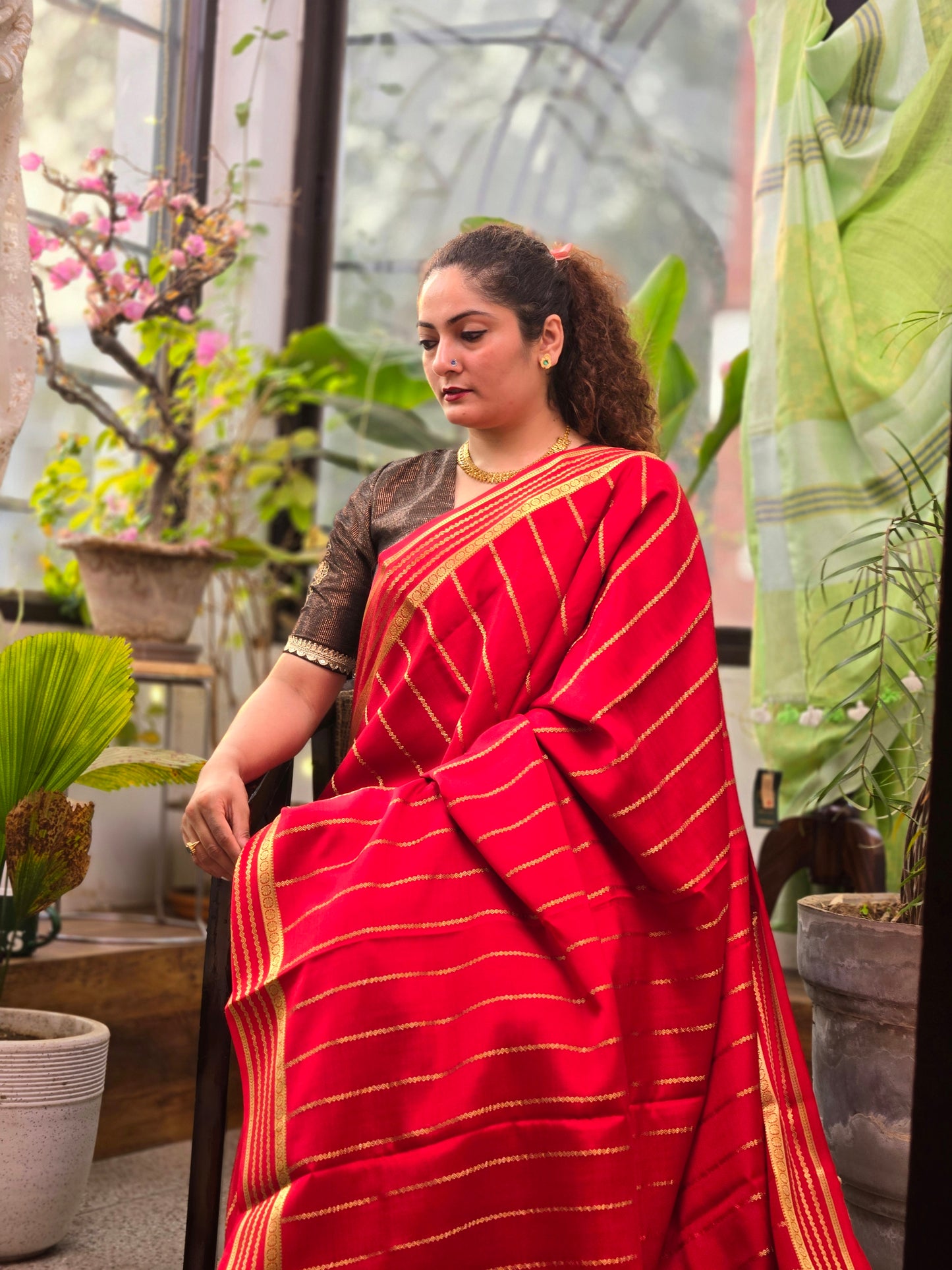 Red Mysore Crepe Silk Saree