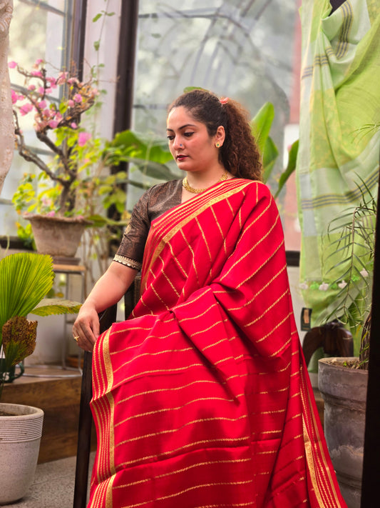 Red Mysore Crepe Silk Saree