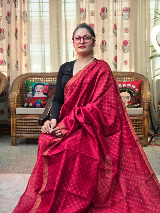 PINK TIE-DYE LEHARIYA SILK COTTON SAREE