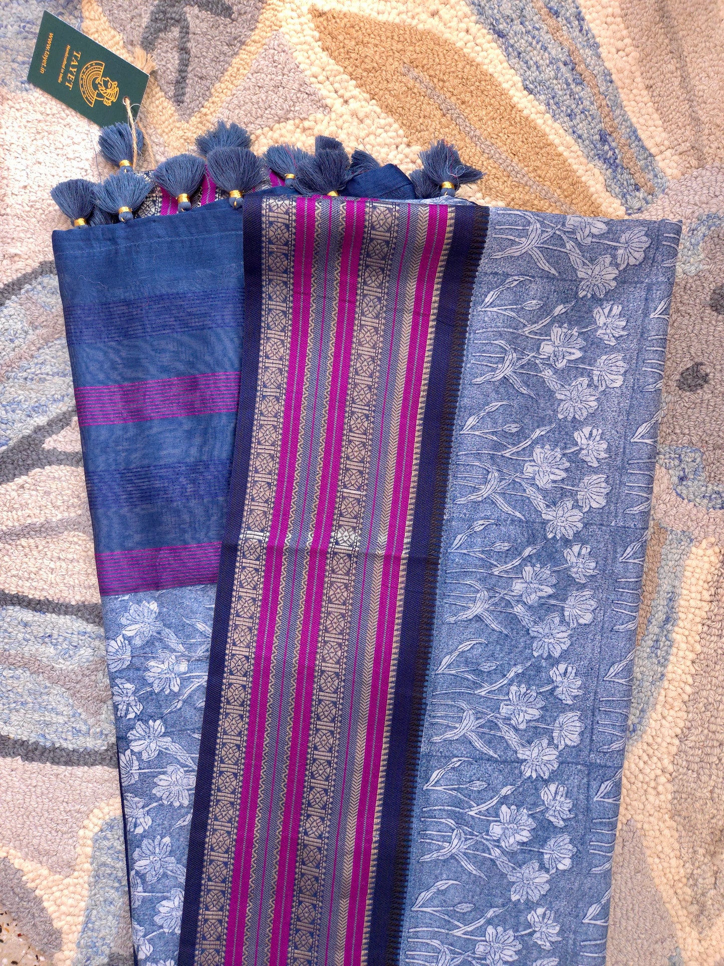 Blue Printed Silk Cotton Saree 4