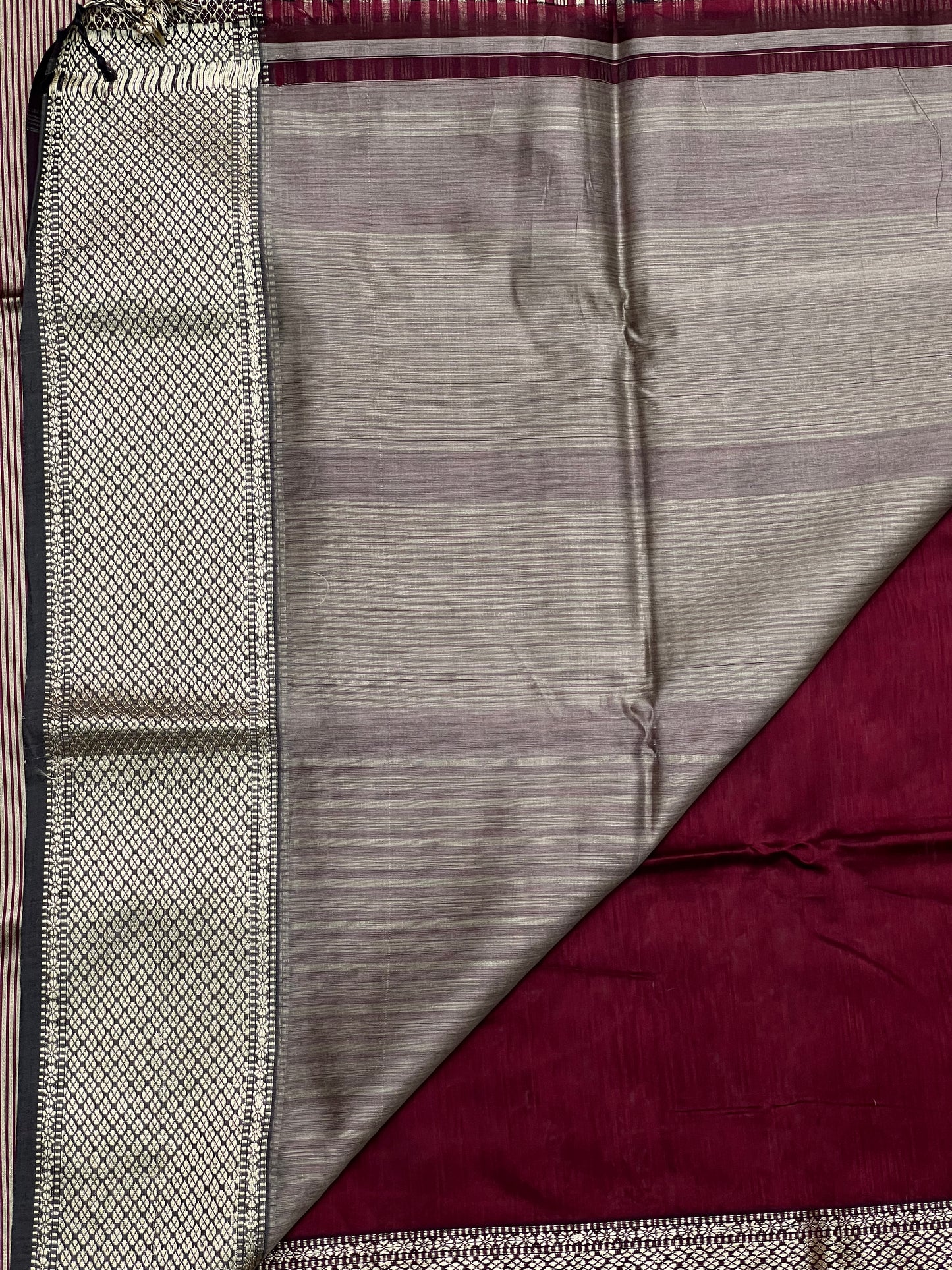 Maroon Silk Cotton Maheshwaari Saree