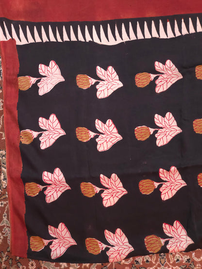 Black Printed Modal Silk Saree