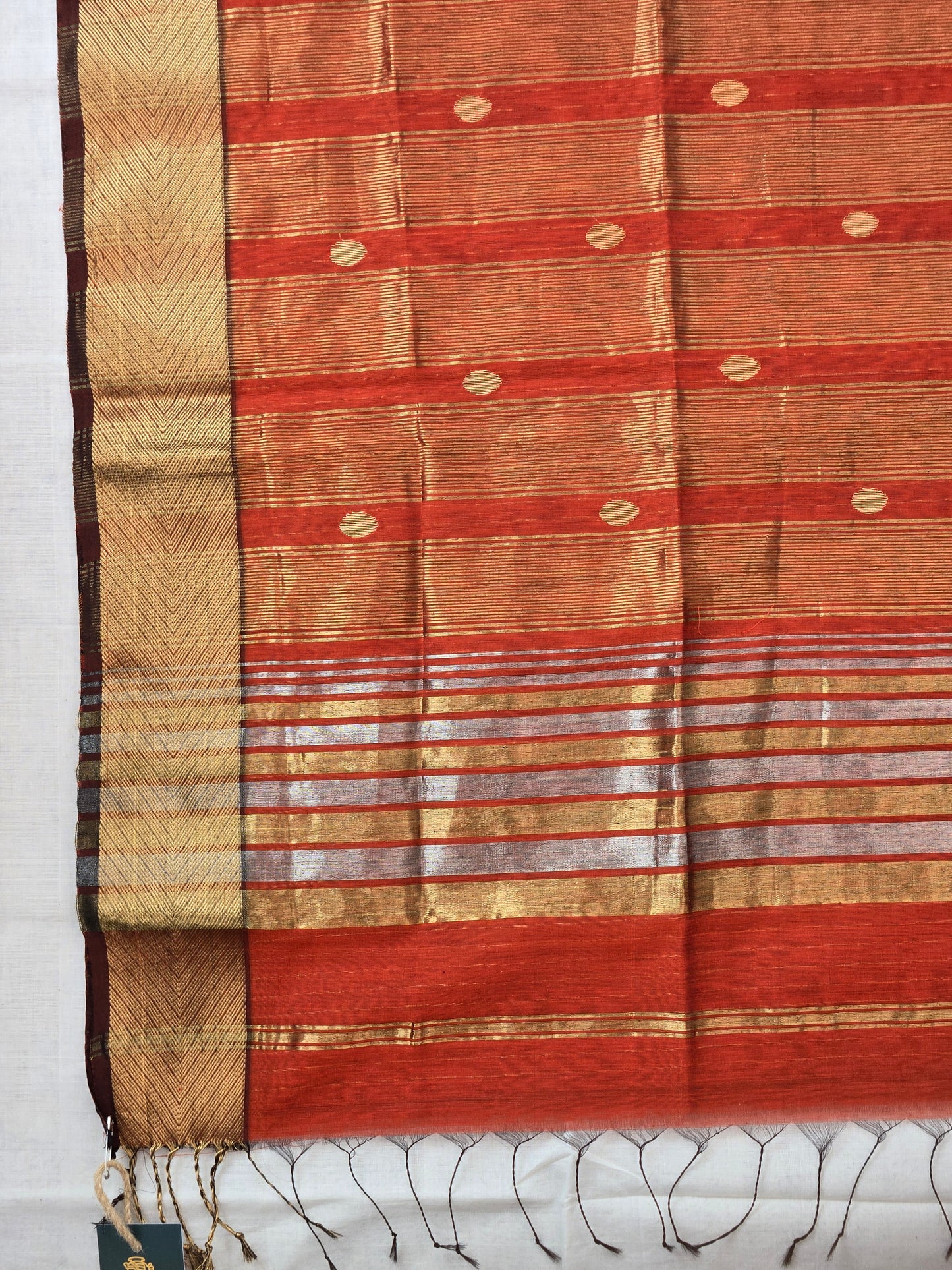 Rust Orange Maheshwari Silk Cotton Saree