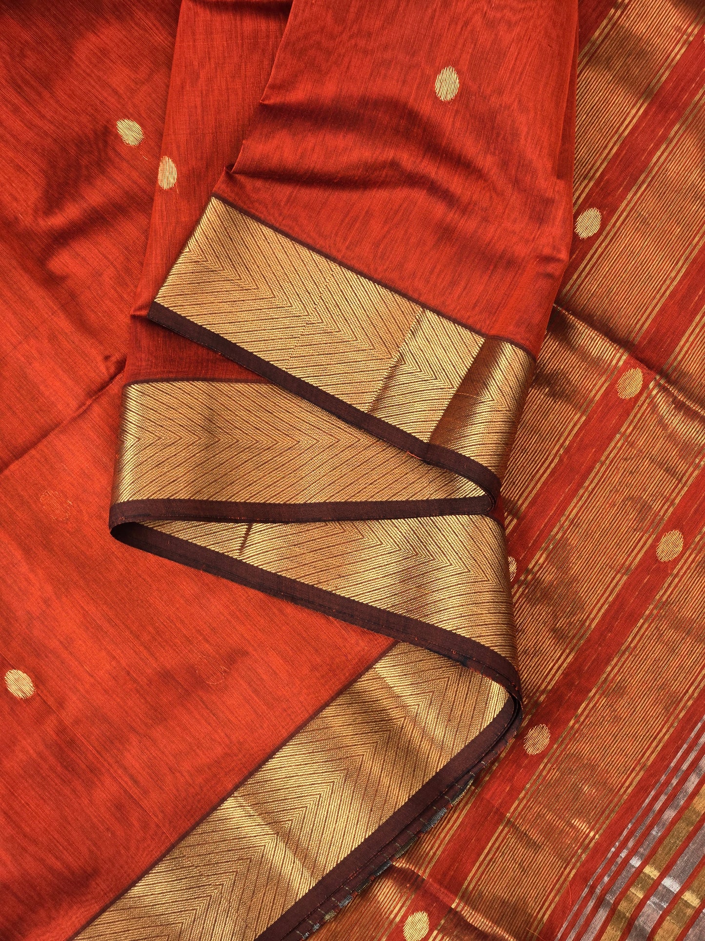 Rust Orange Maheshwari Silk Cotton Saree