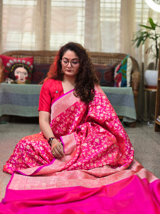 Pink Banarasi Handloom Silk Saree