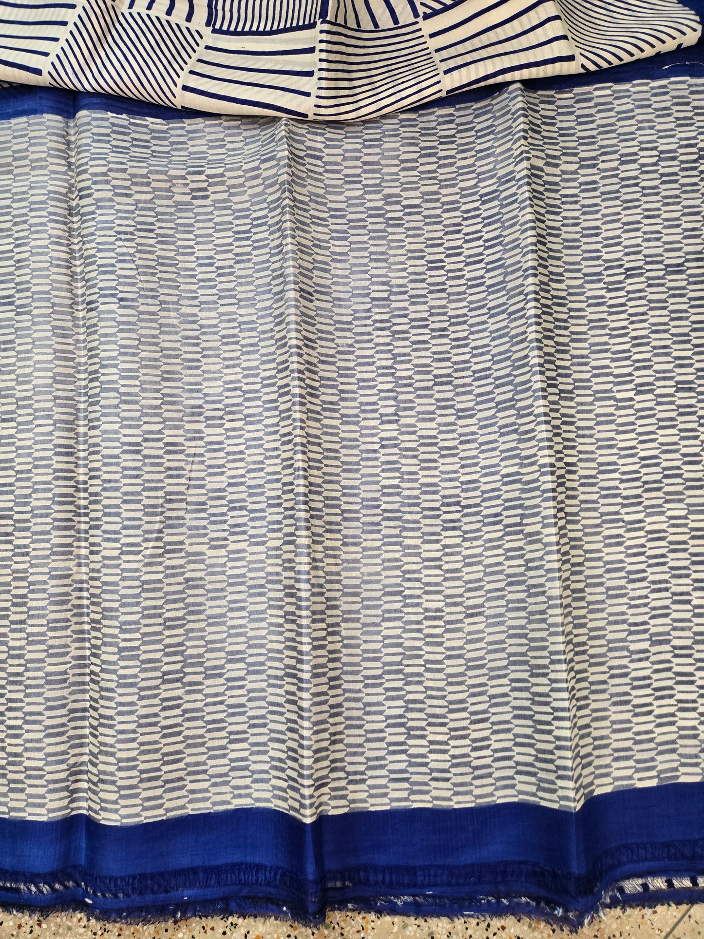 White Blue Printed Saree