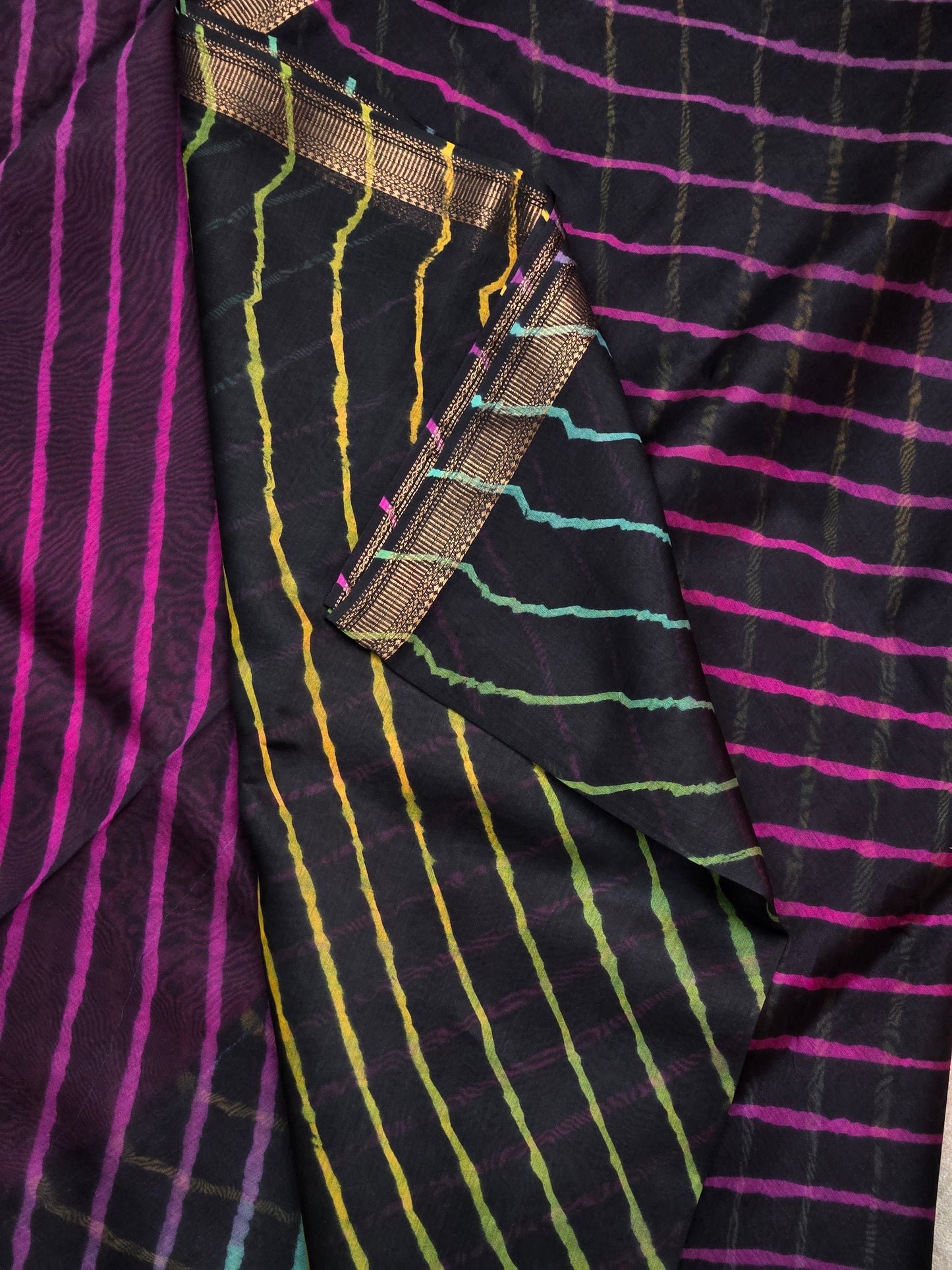 BLACK TIE DYE LEHARIYA SILK COTTON SAREE