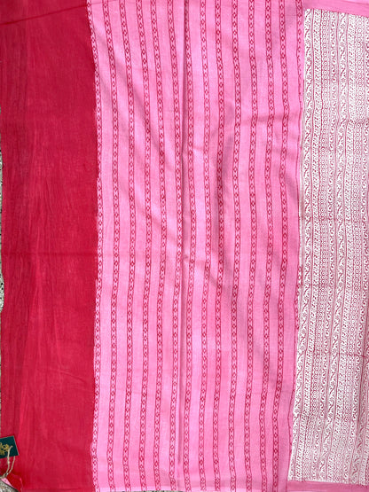 Pink Printed Cotton Saree