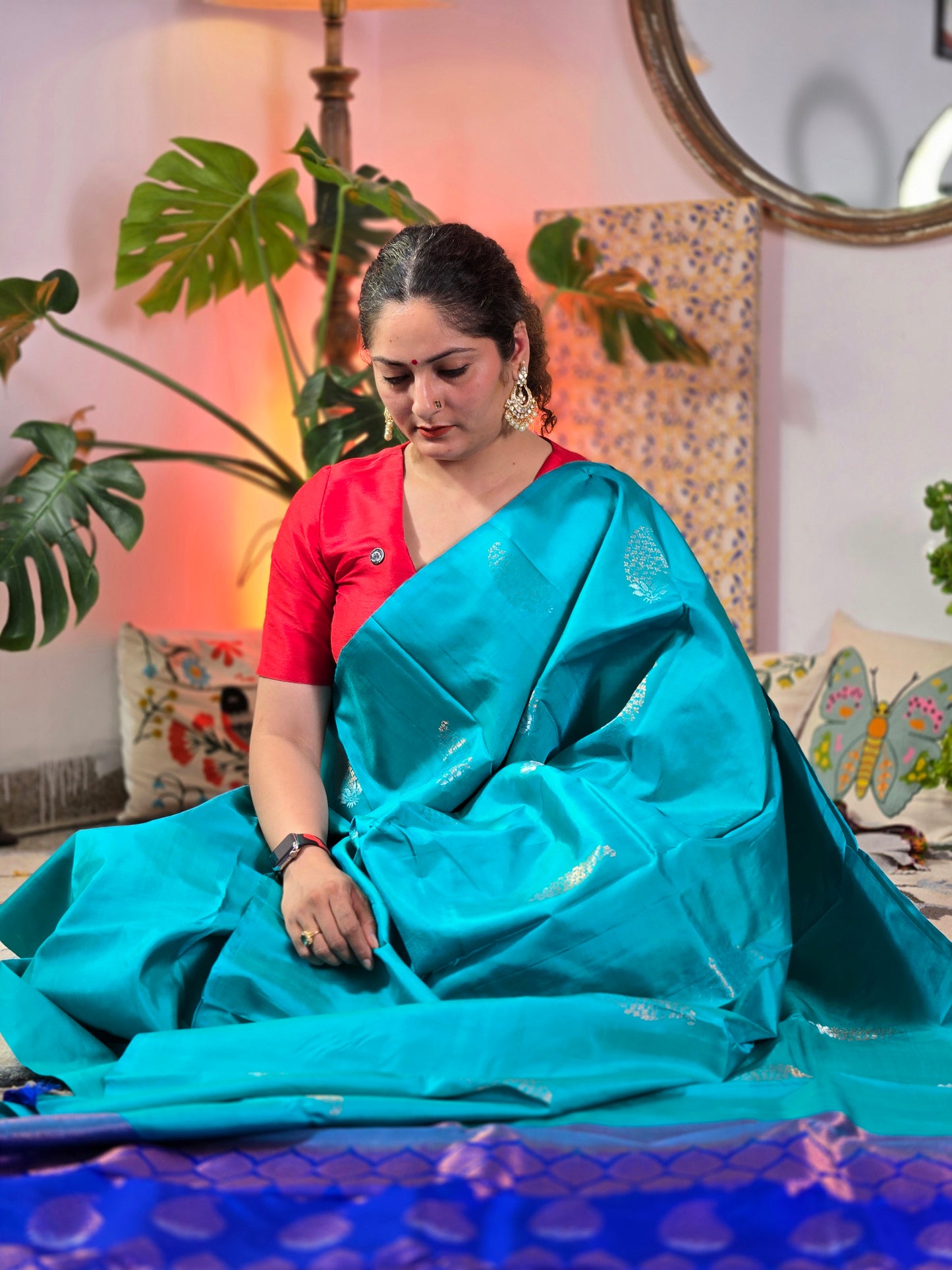 Aqua Green Pure Soft Silk Saree