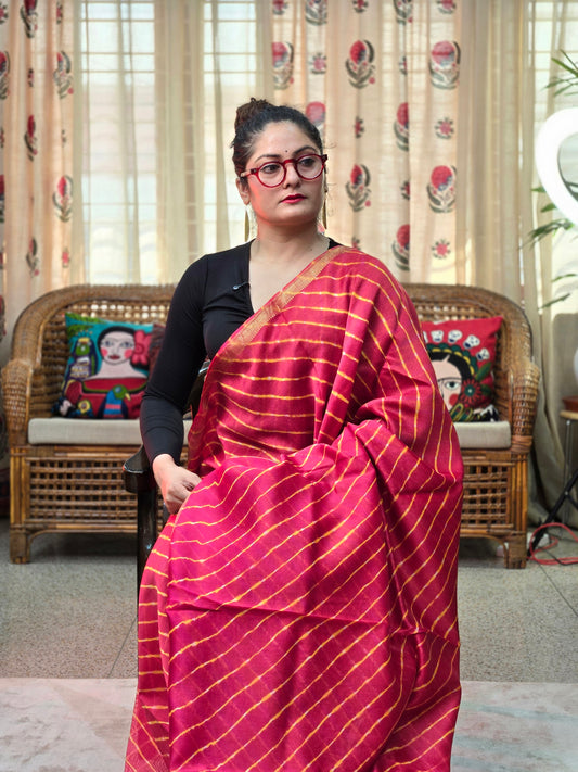 RED TIE DYE LEHARIYA SILK COTTON SAREE