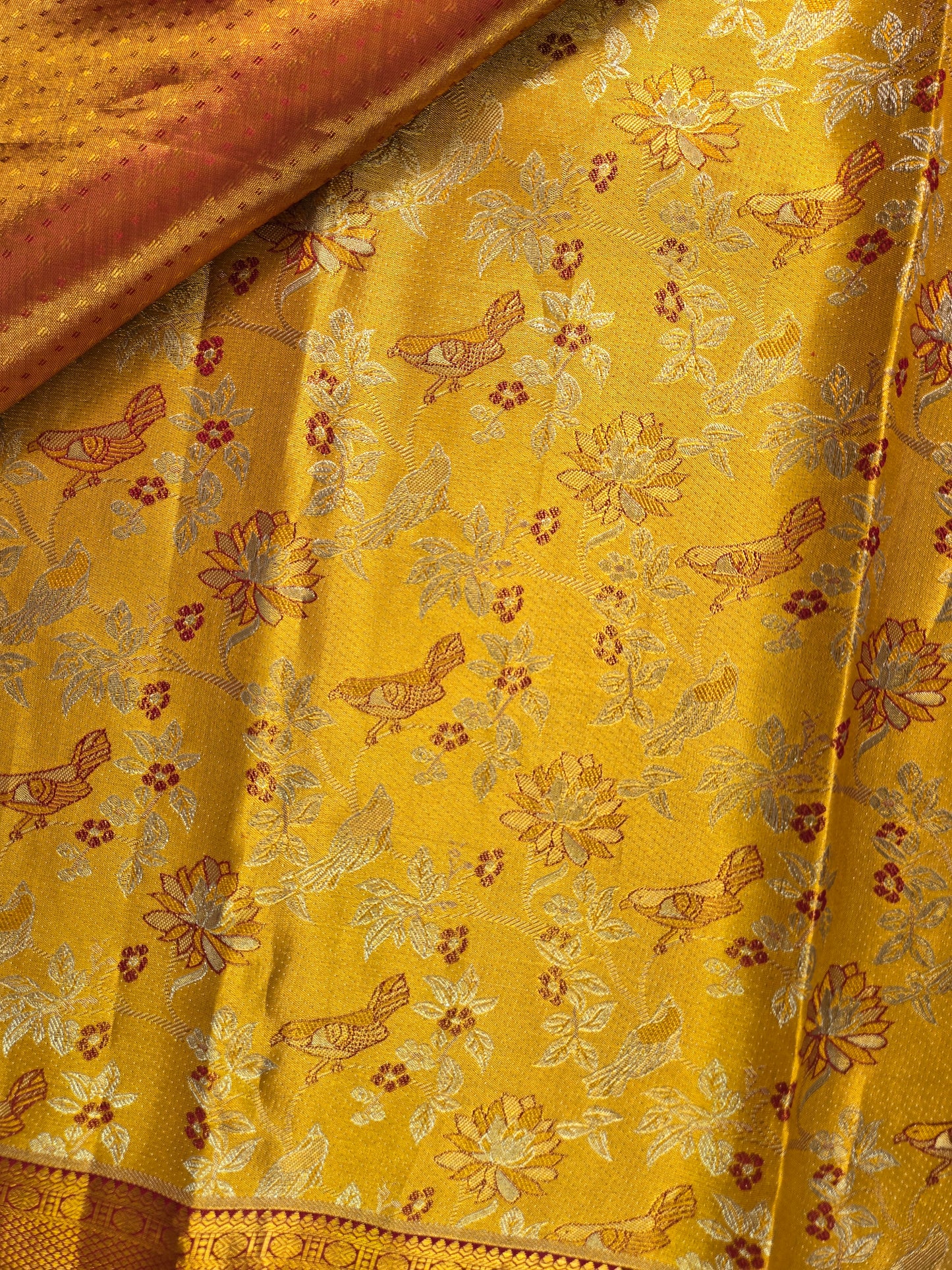 Golden Yellow Pure Tissue Kanjivaram Saree