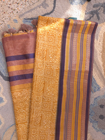 Mustard Printed Silk Cotton Saree