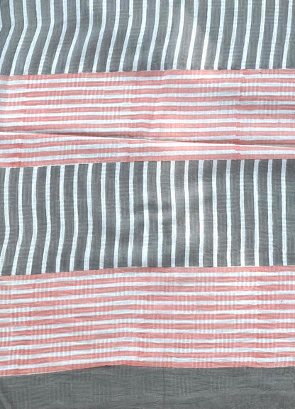 Peach Grey Printed Cotton Saree 2