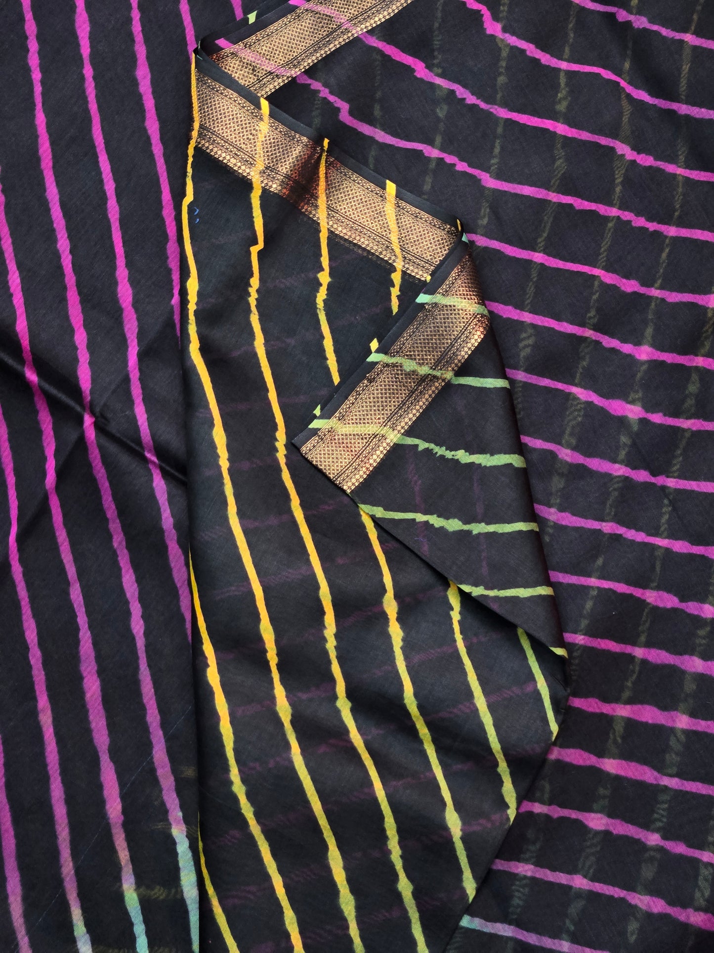 BLACK TIE DYE LEHARIYA SILK COTTON SAREE