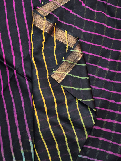 BLACK TIE DYE LEHARIYA SILK COTTON SAREE