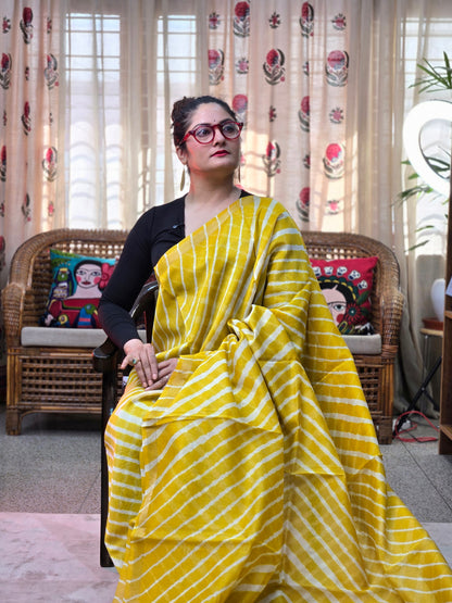 YELLOW TIE DUE LEHARIYA SILK COTTON SAREE