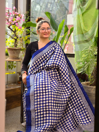 Blue Printed Pure Silk Saree