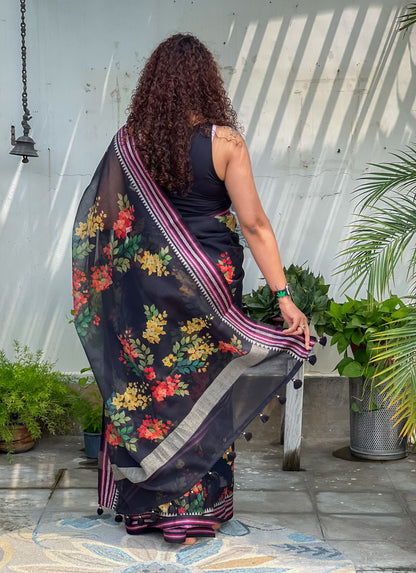 Black Printed Silk Cotton Kota Saree