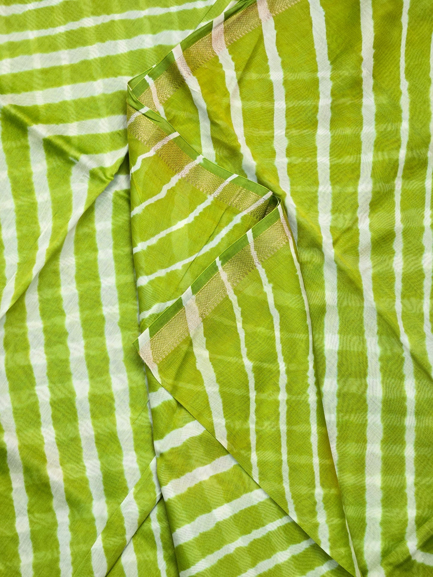 Green Lehariya Tie-Dye Silk Cotton Saree