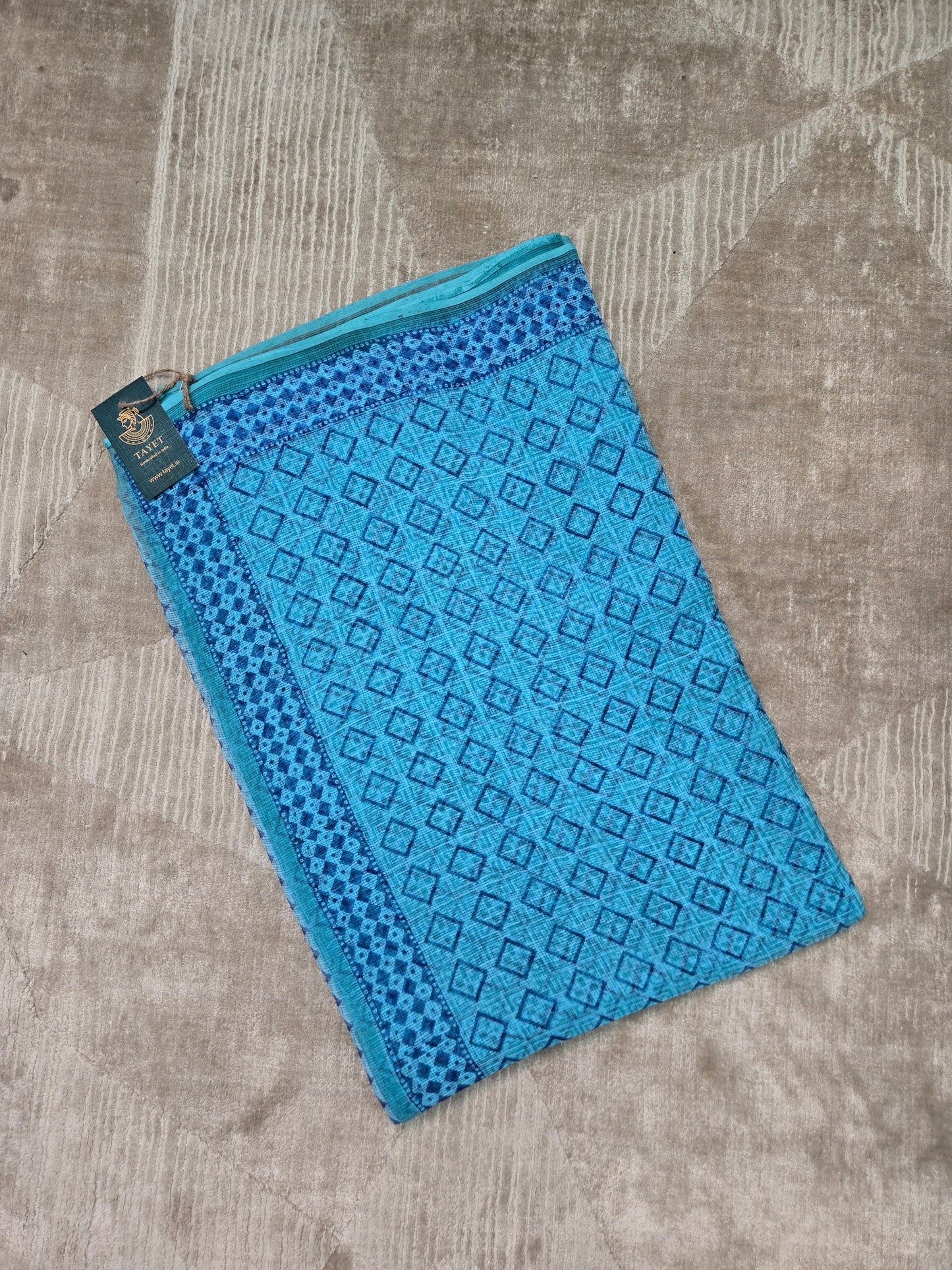 BLUE HANDBLOCK KOTA DORIYA SAREE