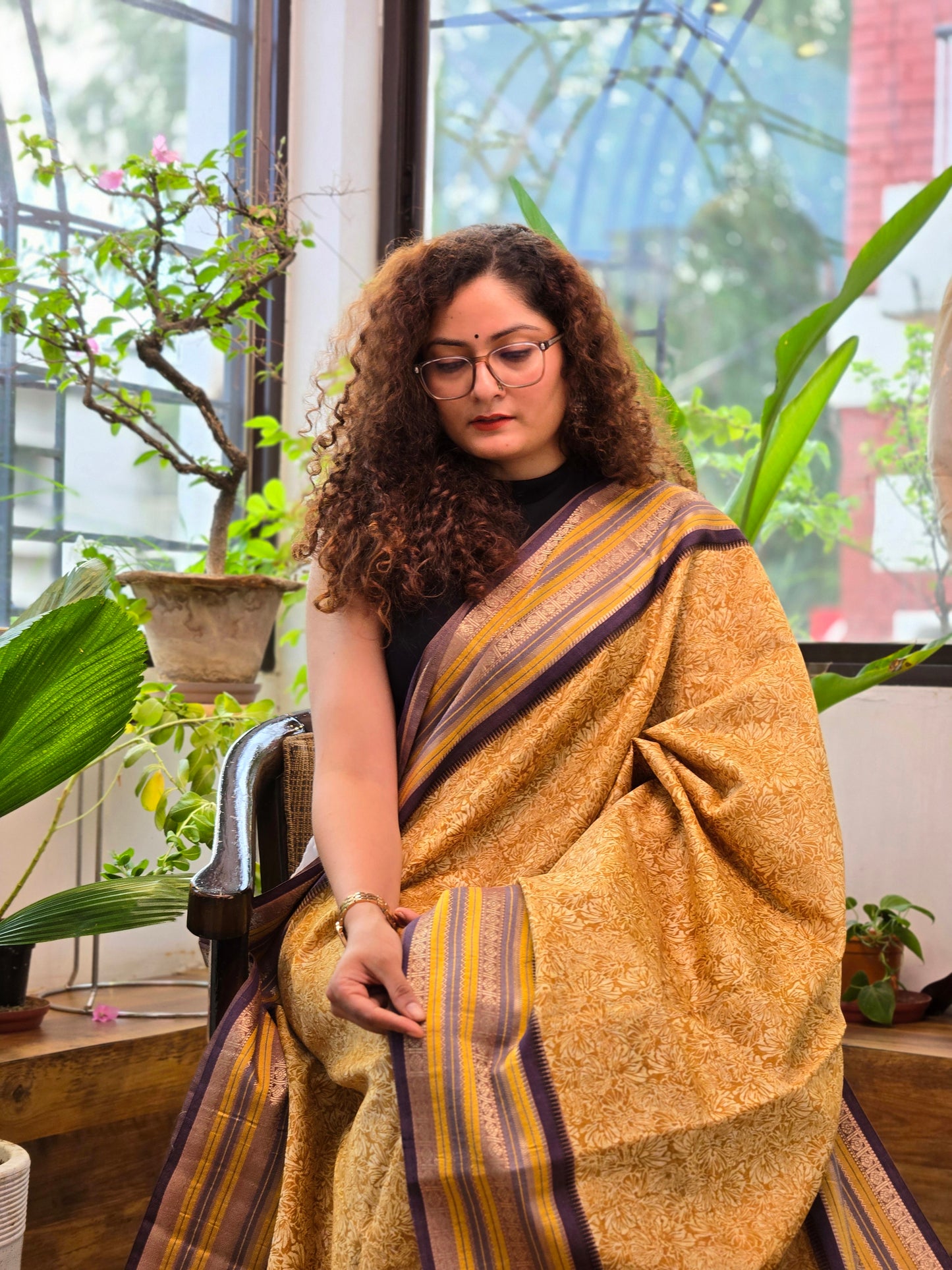 Mustard Printed Silk Cotton Saree 3