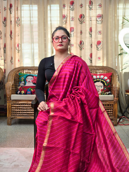 PINK TIE-DYE LEHARIYA SILK COTTON SAREE