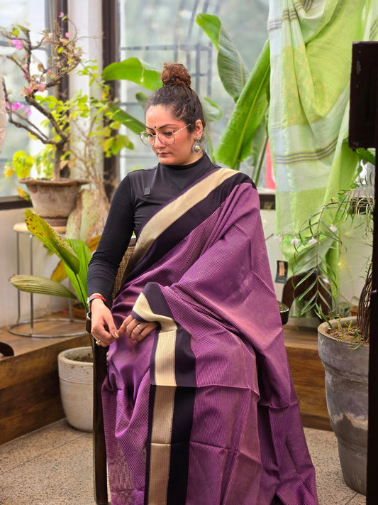 Purple Black Maheshwari Silk Cotton Saree