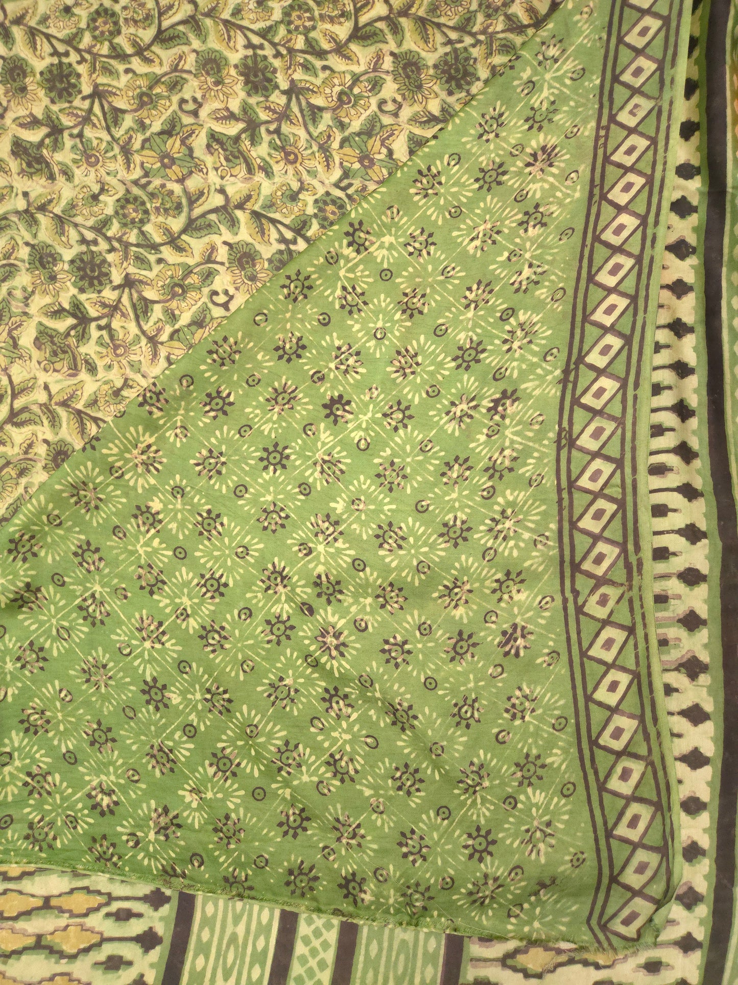 Green Handblock Printed Modal Silk Saree