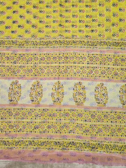 YELLOW HANDBLOCK KOTA DORIYA SAREE