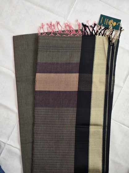 Green Black Maheshwari Silk Cotton Saree