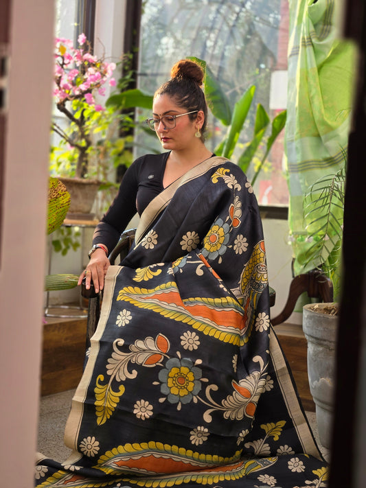 Black Painted Pure Silk saree