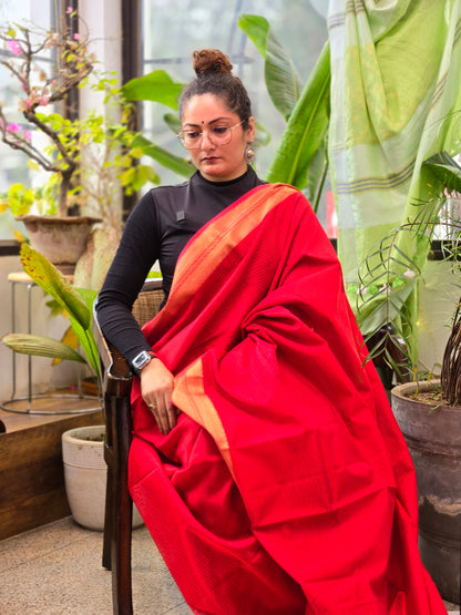 Red Maheshwari Silk Cotton Saree