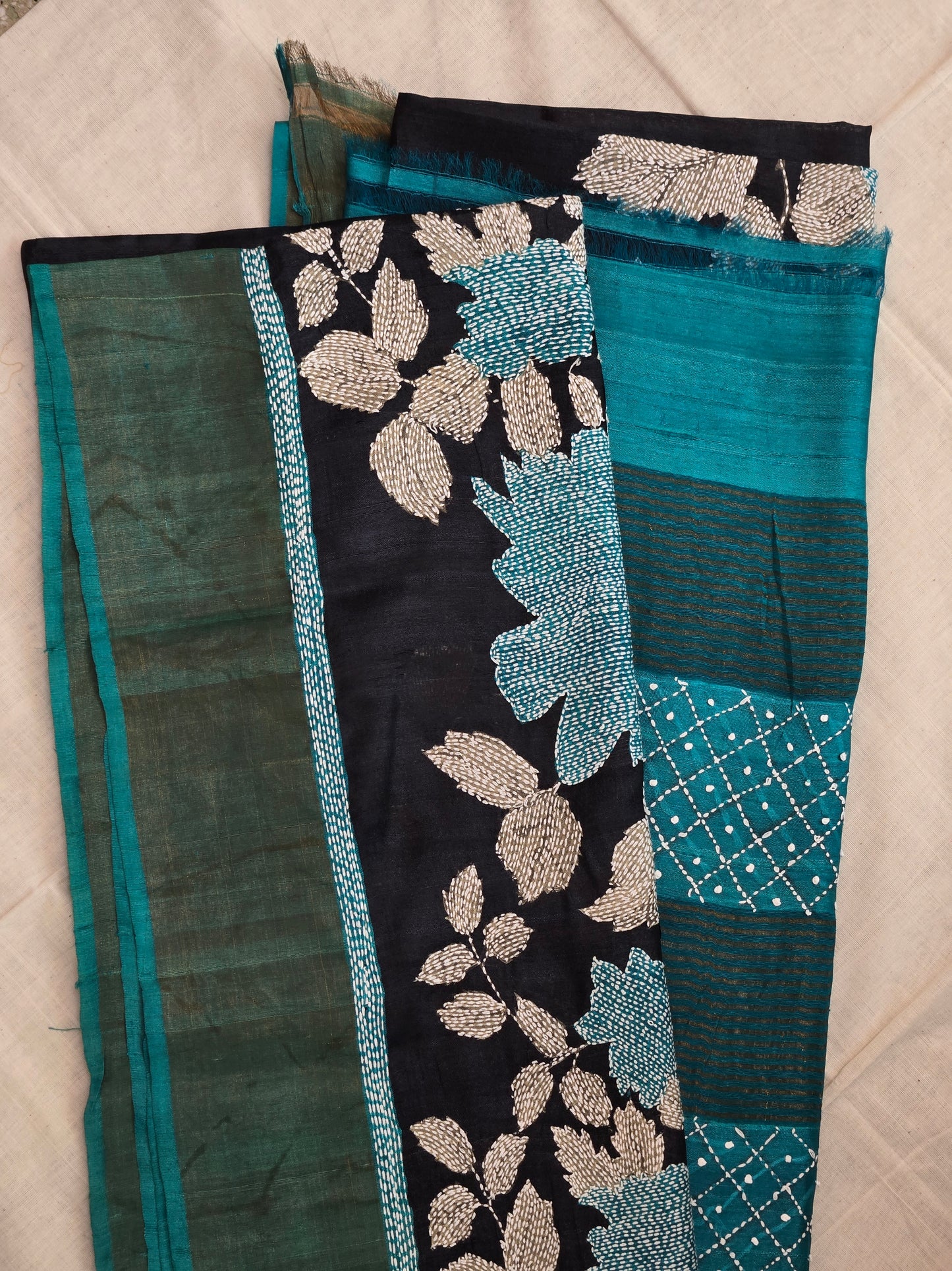 Black Kantha Pure Silk Saree