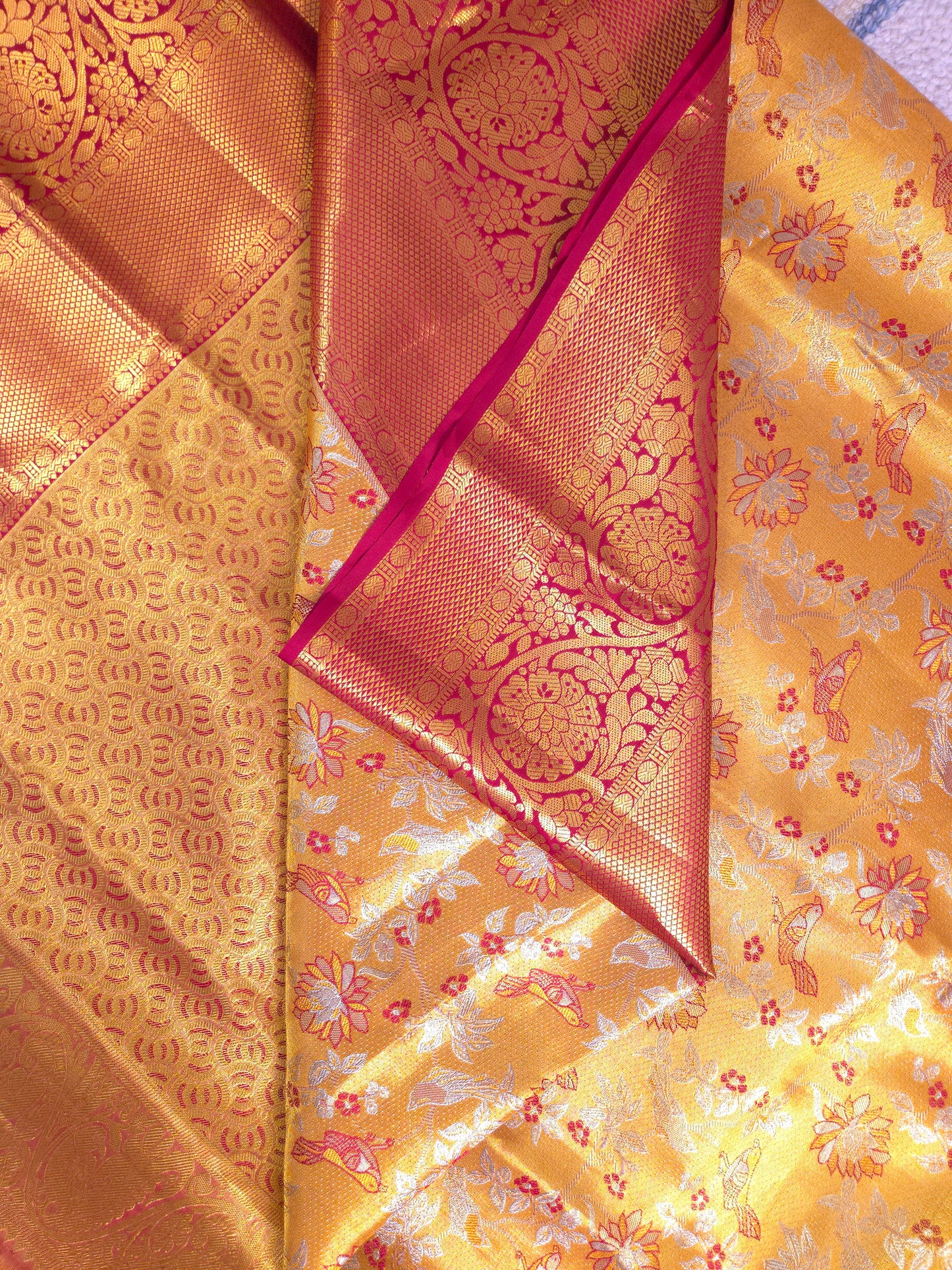 Golden Yellow Pure Tissue Kanjivaram Saree