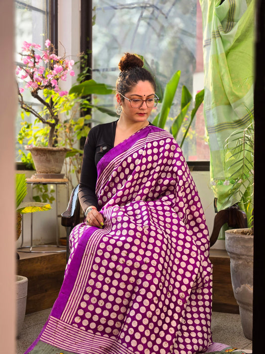 Purple Printed Pure Silk Saree