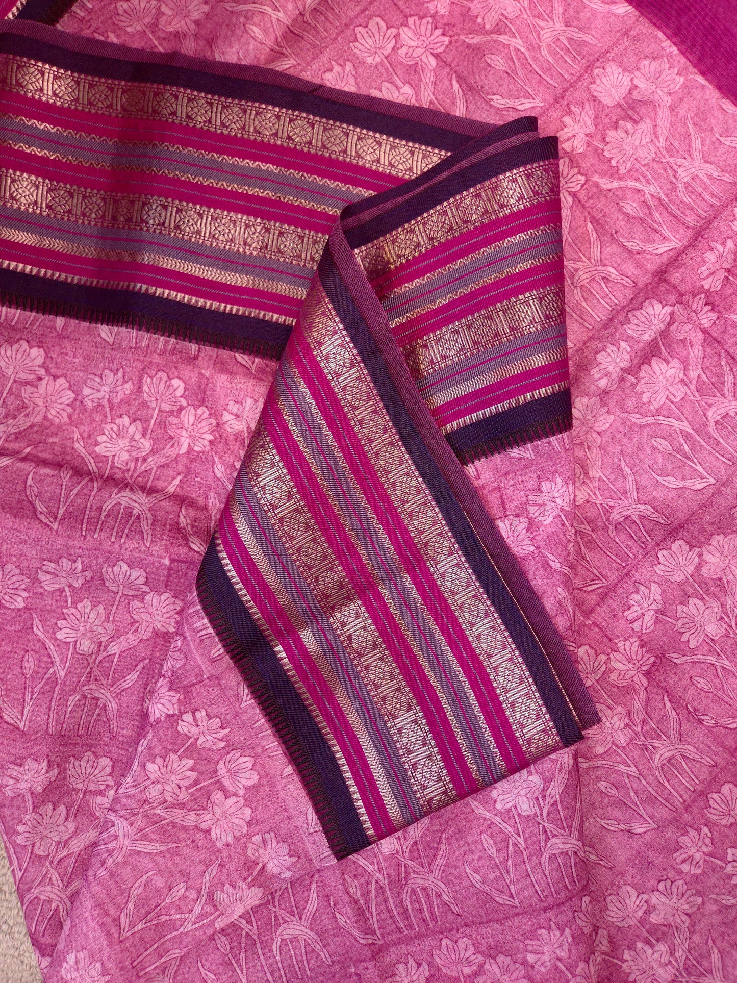 Magenta Printed Silk Cotton Saree 2