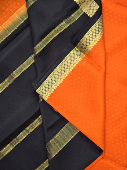 Orange Black Mysore Crepe Silk Saree