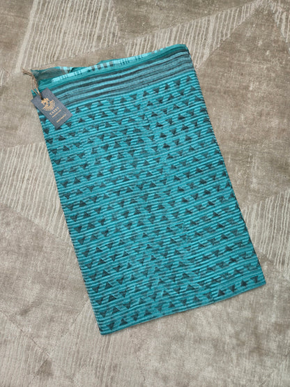 BLUE HANDBLOCK KOTA DORIYA SAREE