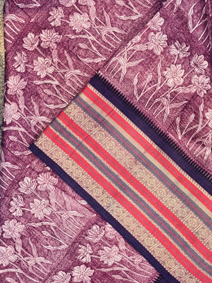 Magenta Printed Cotton Silk Saree