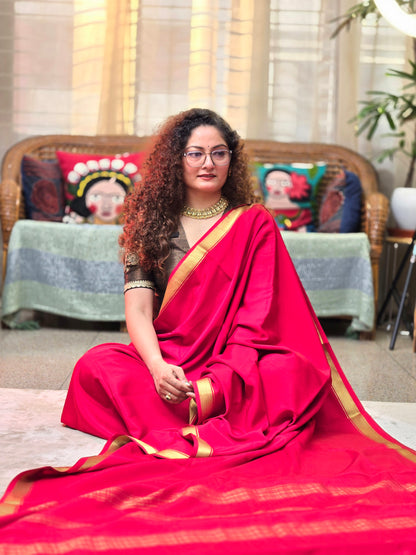 Red Mysore Crepe Silk Saree