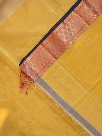 White Yellow Maheshwari Silk Cotton Saree