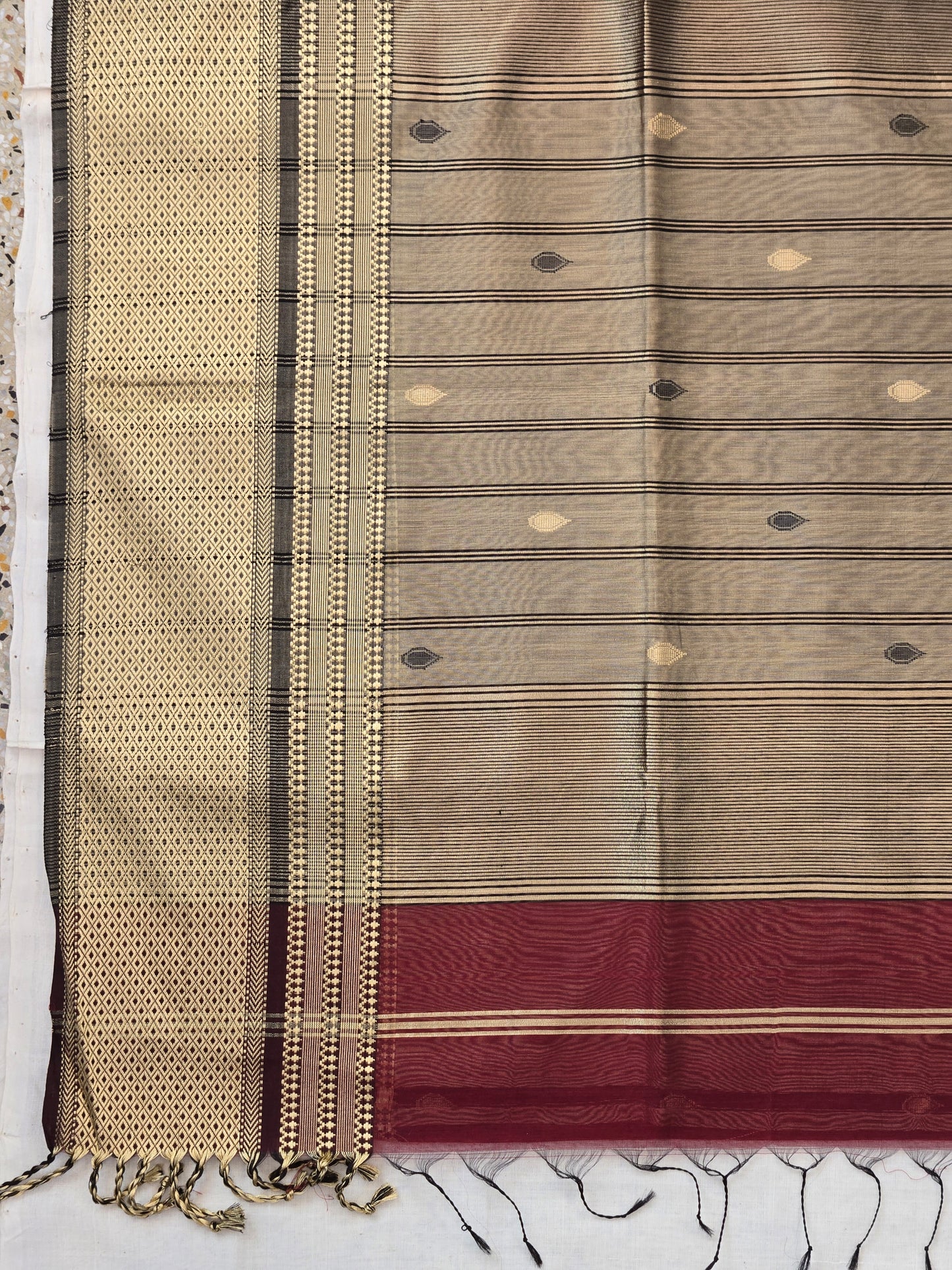 Maroon Silk Cotton Maheshwari Saree