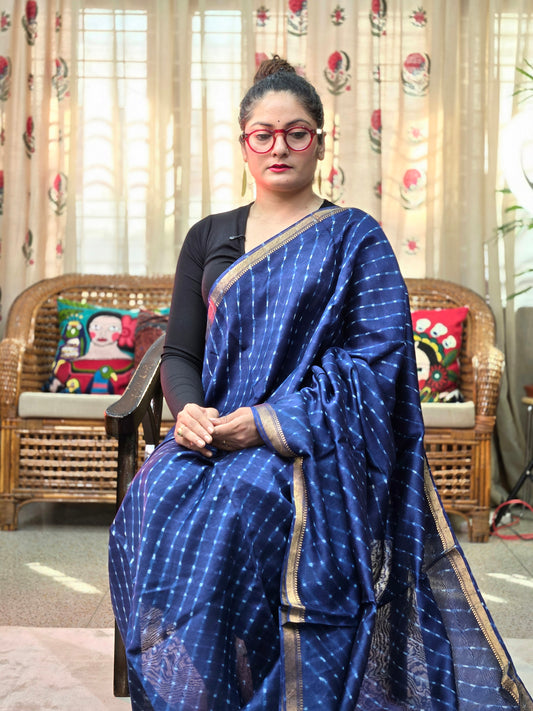 BLUE TIE DYE MOTDA SILK COTTON SAREE
