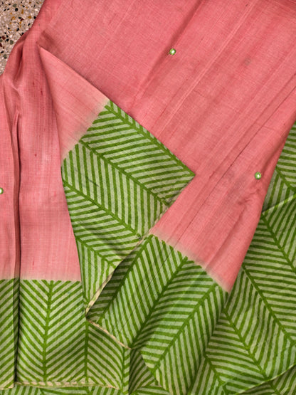 Pink Printed Pure Silk Saree