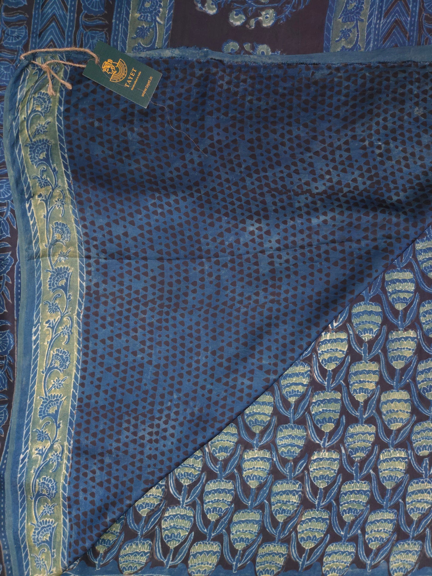 Blue Handblock Printed Modal Silk Saree