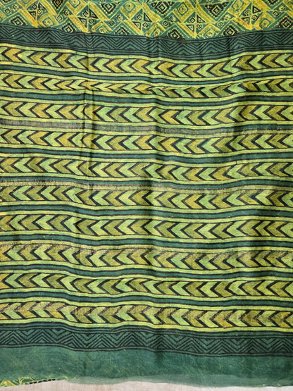 Green Silk Cotton Handblock Saree