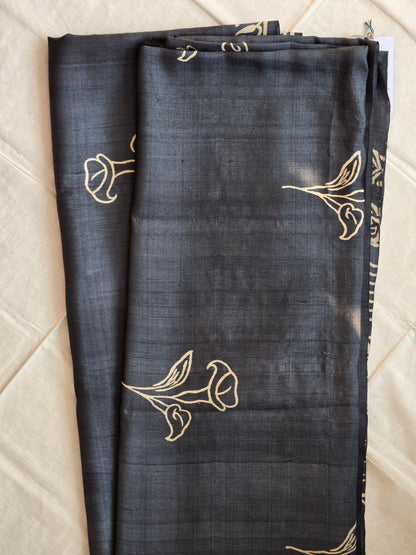 Black Pure Silk Printed Saree